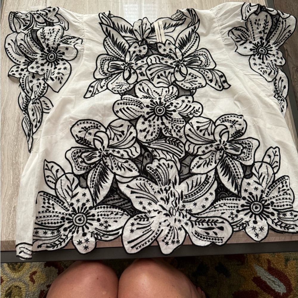 Anthropology soft Cotten embroidered top